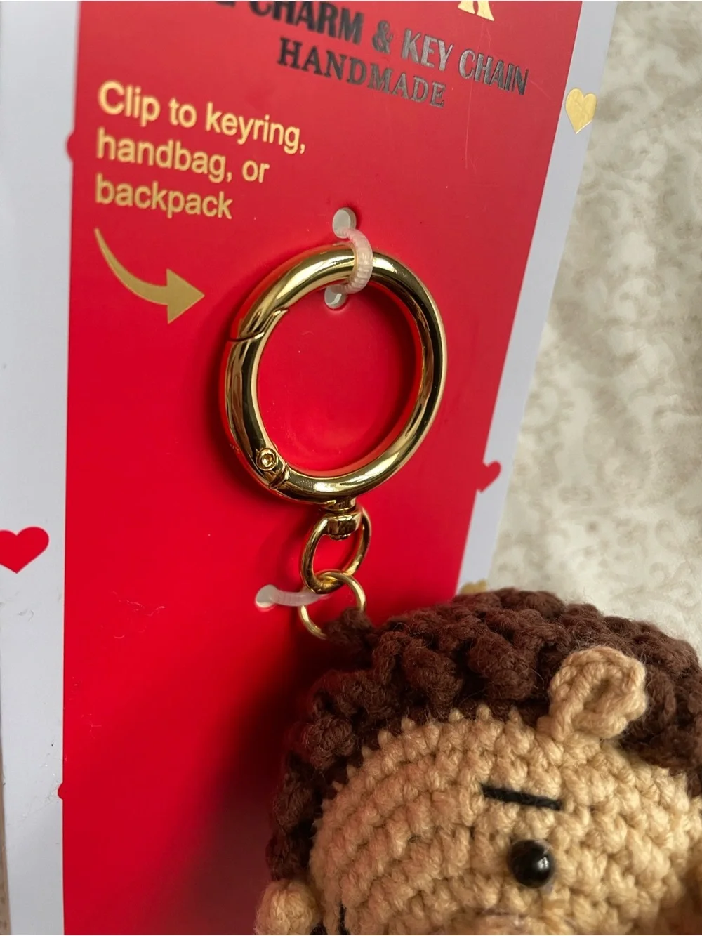 Piper K Handmade Crochet Hedgehog Bag Charm Key Chain Backpack Heart NEW
